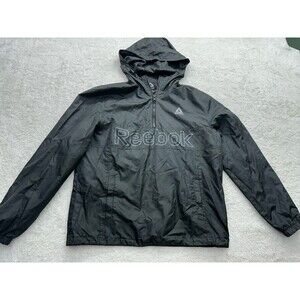 Reebok Black Long sleeve 1/4 Zip Windbreaker Jacket Women’s M Hood Water Resist
